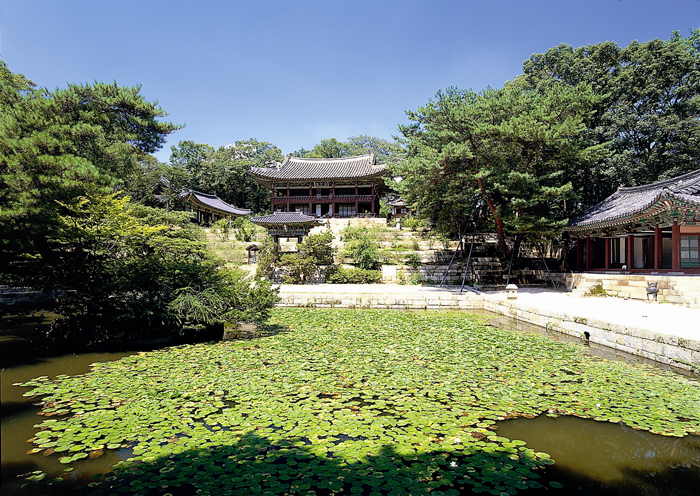 Royal pavilion and lotus pond of Korean palace