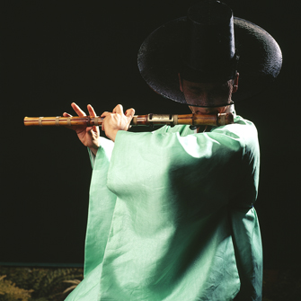 Korean bamboo flute player