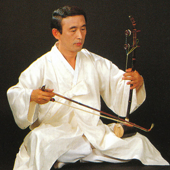 Haegeum Korean two-stringed vertical fiddle player