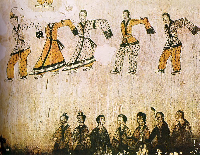 Ancient Korean tomb wall painting depicting dance