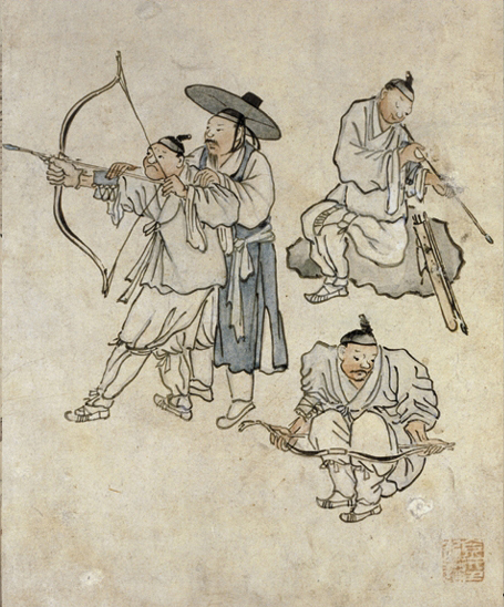 18th century Kim Hong Do painting of bow arrow