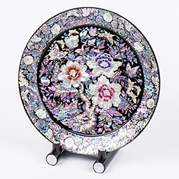 Mother of Pearl Decor Wood Decorative Plate with Rose of Sharon Design