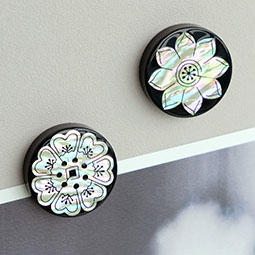 Mother of Pearl Black Circle Fridge Magnet with Lotus Flower Design