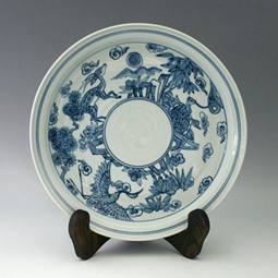 Blue and White Porcelain Plate with 10 Creatures of Longevity