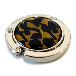 Mother of Pearl Foldable Purse Hanger with Tiger Skin Design