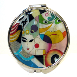 Mother of Pearl Compact Mirror with Face Design