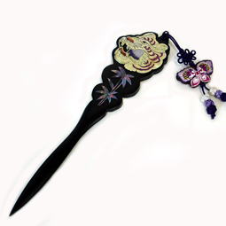 Mother of Pearl Wooden Letter Opener with Tiger and Macrame Knots