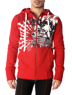 Skull and Fish Design Red Zip Up Hoodie