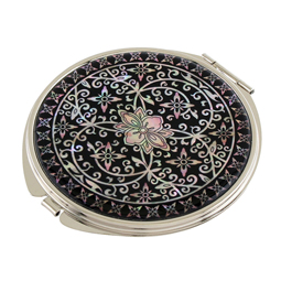 Decorative Compact Mirror with Mother of Pearl Arabesque Design