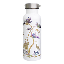 Bird Water Bottle with Handle Lid Mother of Pearl Design Double Wall Thermo