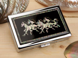 Mother of Pearl 100S Super Slim Cigarette Case with Running Horse Design