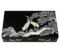 Mother of Pearl Inlay Glasses Organizer Box with Crane Bird Design