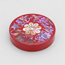 Mother of Pearl Red Coin Fridge Magnet with Chrysanthemum Design