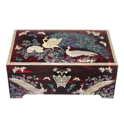 Mother of Pearl Wooden Jewelry Box with Peacock Design