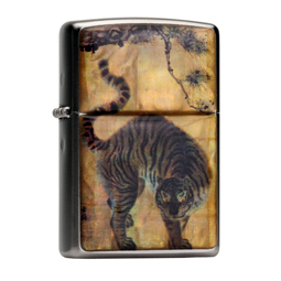 Mother of Pearl Tiger under Pine Tree Painting Zippo Cigarette Lighter 