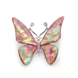 Mother of Pearl Brooch with Pink Butterfly Design