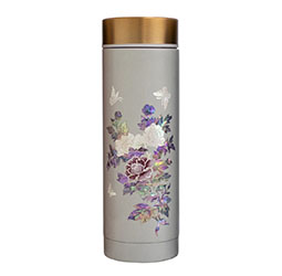 Flower Gray Water Bottle with Mother of Pearl Double Wall Thermo