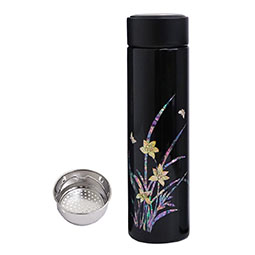 Flower Water Bottle with Tea Infuser Mother of Pearl Stainless Steel Thermo 