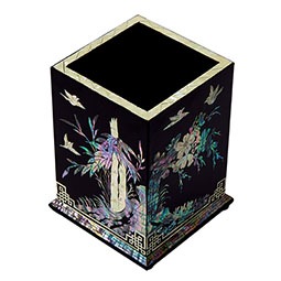 Mother of Pearl Inlay Desk Pen Holder with Four Noble Beings
