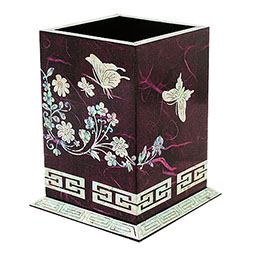 Mother of Pearl Purple Pen Pencil Holder with Butterfly Flower