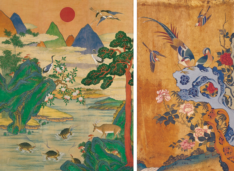 Ten longevity symbol and peony folk painting of Korea