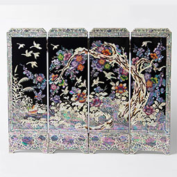 Mother of Pearl Home Decor Mini Folding Screen with Korean Plum Flower