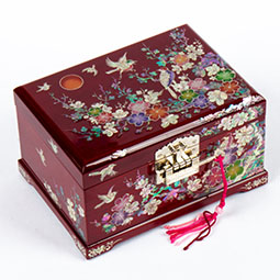Mother of Pearl Jewelry Box with Bird and Flower Design