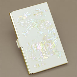 Mother of Pearl Golden Metal Dragon Zodiac Design Business Card Case