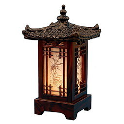 Bedside Lamp Wood Shade with Traditional Korean Roof and Window