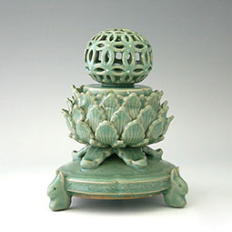 Antique Incense Burner Celadon Green Ceramic with Sphere Lid with Holes