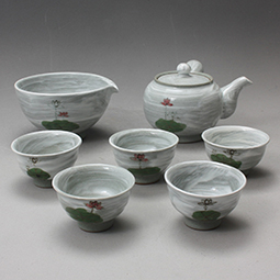 Korean Style Buncheong Porcelain Lotus Flower Tea Ceremony Service Set 