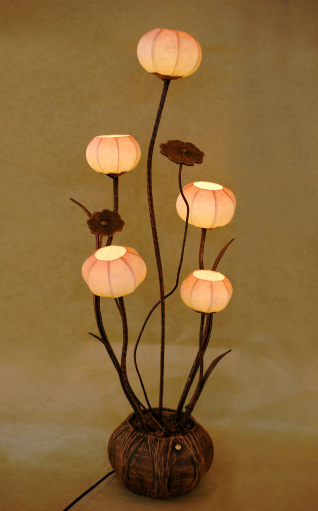 Floor Paper Lamp Shades With Five Pink, Asian Paper Floor Lamp