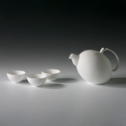 Pure White Bone China Striped Ceramic Tea Set 
