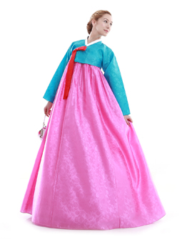 Custom Made Faux Silk Blue Pink Evening Party Hanbok Korean Dress