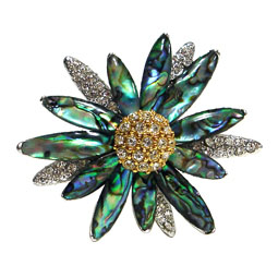 Mother of Pearl Dark Green Sunflower Brooch