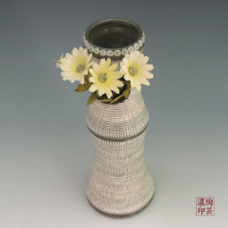 Pottery Vase Made in Korea with Impressed Woven Mat Buncheong Design