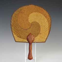 Bamboo Hand Fan with Round Paper Yin Yang Design