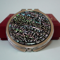 Antique Hand Held Mirror Inlaid with Mother of Pearl Arabesque Design