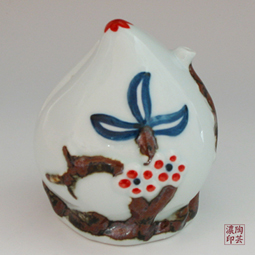White Porcelain Peach Water Dropper with Cobalt Blue, Copper Red Painting