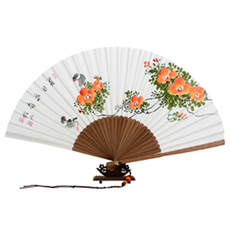 Hand Painted Folding Paper Bamboo Fan with Wild Flower Painting