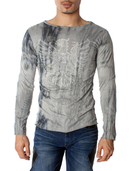 Eagle Crest Design Slim Fit Round Neck Long Sleeve T-shirt