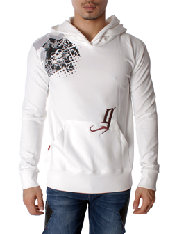 Smoking Skull Design White Pullover Hoodie with Kangaroo Pockets