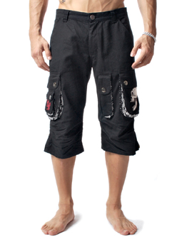 Skull Design Black Casual Cargo Shorts