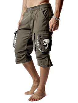 Skull Design Khaki Casual Cargo Shorts