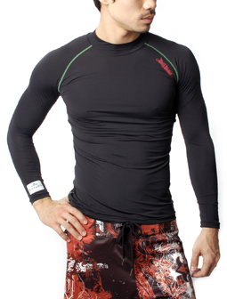 Viper Design Black Nylon Long Sleeve Crew Rash Guard Surf Tee