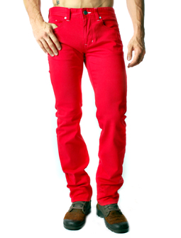 Embroidered Lion Crest Design Red Slim Fit Straight Jean