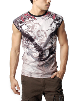 Apricot Flower Design Crew Neck Sleeveless Tank Top T-shirt