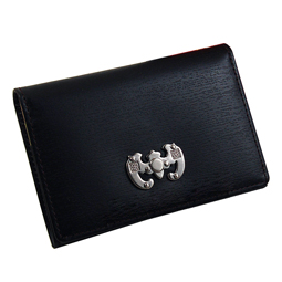 Leather Business Card Holder with Metal Bat Design