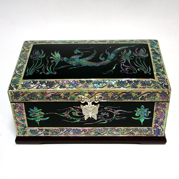   Pearl Phoenix Design Lacquer Wood Decorative Jewelry Trinket Chest Box