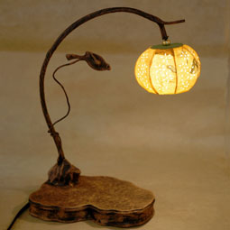 Paper Lamp with Yellow Lantern and Bird Design